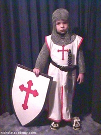 Alex in maille armor with shield and sword
