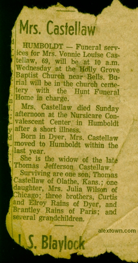 Obituary for Vonnie Raines Castellaw