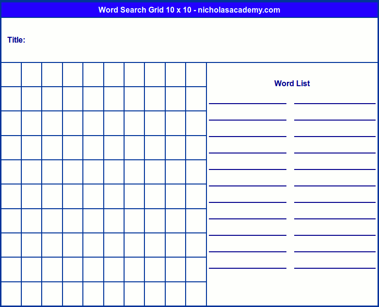 blank word search grid 10x10