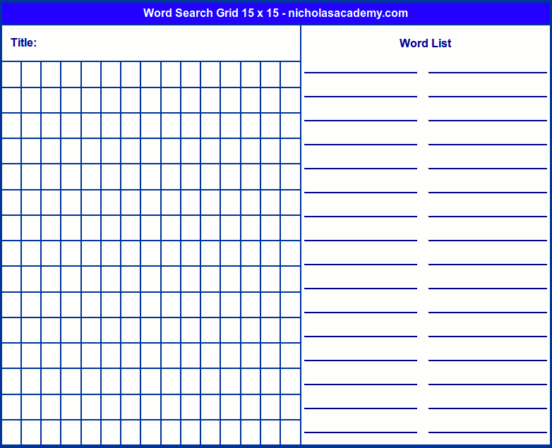 Blank Word Search Grid 15 X 15 Free To Print